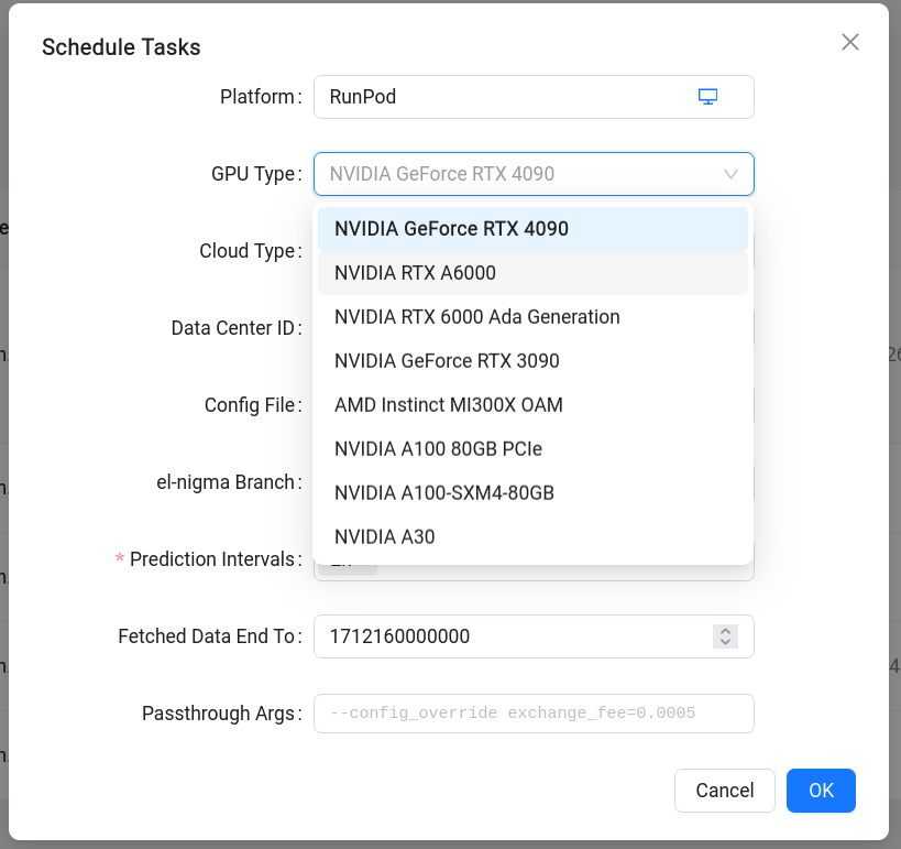 Selecting the GPU model, when scheduling on RunPod 