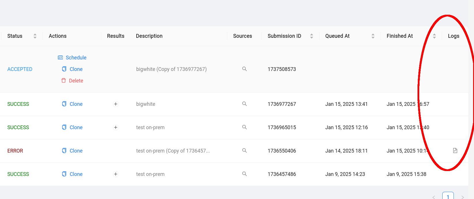Logs link from admin UI