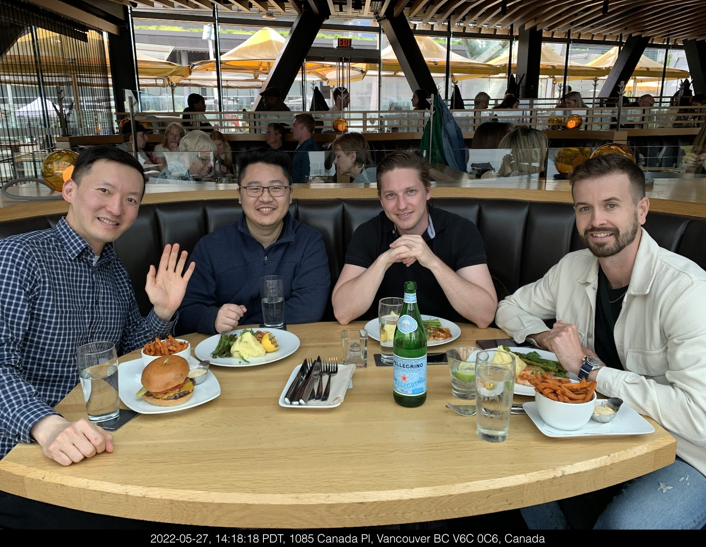 Picture taken at Cactus Club Cafe Coal Harbour, Vancouver, BC Canada on 2022-05-27 . From the Left: Terry (Director of Operations), James (Senior Software Engineer), Victor (Co-Founder & CBO), Friend of EonLabs